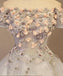 Grey Long Applique Off the Shoulder Tulle A-Line Prom Dress DM875