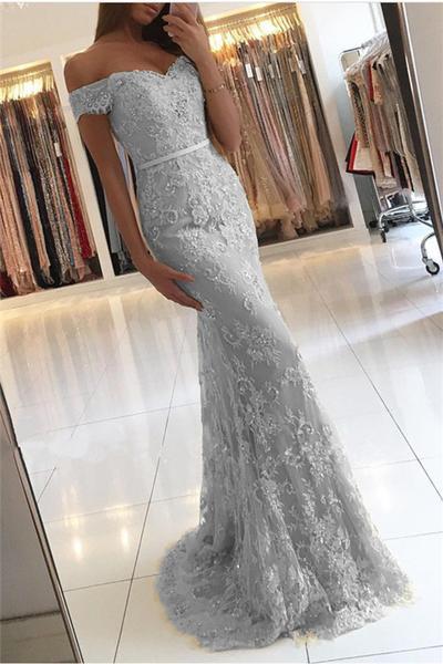 Off the Shoulder Prom Dress,Beautiful Evening Dresses,Mermaid Prom Dresses,Gray Prom Dresses,Formal Dress