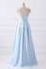 Simple A-line Strapless Long Crystal Light Blue Cheap Prom Dresses with Pocket DM669