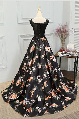 Stylish A Line Long Floral Printed Prom Dress,Formal Evening Dress DM831