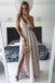 Sexy Prom Dress,Grey prom dress,v neck prom dress,long Prom Gown,chiffon prom dress