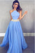 Unique Prom Dresses,Long Prom Dress,Blue Prom Dresses,Beaded Prom Dress,A Line Evening Dress