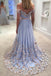 Light Blue Tulle Off The Shoulder Evening Gowns A Line Lace Appliques Prom Dress DM632