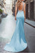 Amazing Beading Satin Scoop Mermaid Blue Long Prom Dress DM696