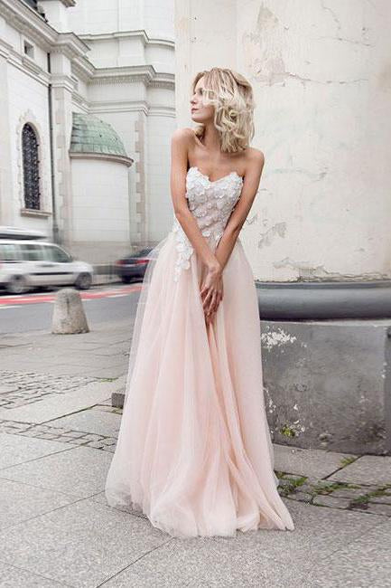 Beautiful Prom Dress,Sweetheart prom dress,Tulle prom dress,Pearl Pink Prom Gown,Appliques prom dress,A-Line prom dress