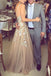 Charming A-Line Deep V-Neck Tulle Prom Dress with Appliques DM602