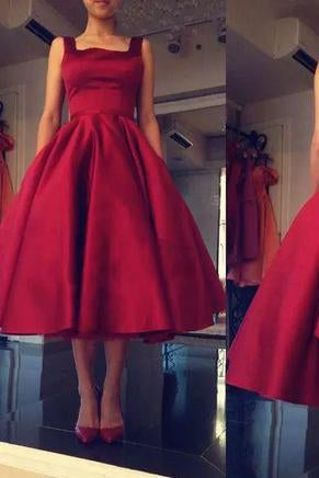 Cheap Burgundy Tea Length A Line Backless Bownot Homecoming Dress DM749