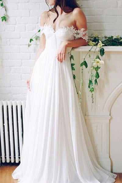 Popular Off the Shoulder Long A-line Ivory Chiffon Sexy Beach Wedding Dresses DM796