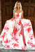 A-Line Sweetheart Floral Printed Pink Satin Prom Dress with Beading DM818