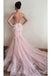 Sexy Appliques V-Neck Mermaid Long Formal Pink Tulle Prom Gown DM845