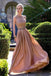 Coral Long Chiffon Lace Floor-length Round Prom Dresses With Beads DM783