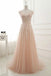 Pink Prom Dresses,Round Neck Prom Gown,Lace Appliques Prom Dresses,Tulle Evening Dress, Long Prom Dress,A Line Evening Gown