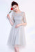 A-line Gray Half Sleeves Knee Length Tulle Lace Homecoming Dresses DMA72