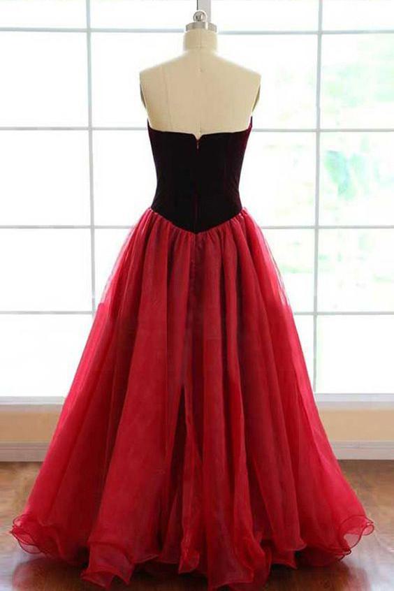 Elegant Strapless A-line Long Burgundy Tulle Prom Dress A Line Evening Dress DM769