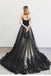 Charming A-Line Sweetheart Strapless Black Long Tulle Prom Dress With Lace Beading DM834