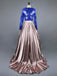 A Line Royal Blue Two Piece Long Sleeve Lace Top Prom Dresses DM614