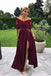 Off the Shoulder Half Sleeve Burgundy Modest Prom Dress,Bridesmaid Dresses with Slit DMH99