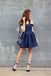 Simple Dark Blue A-Line Off-The-Shoulder Satin Short Homecoming Dress With Pleats DM468