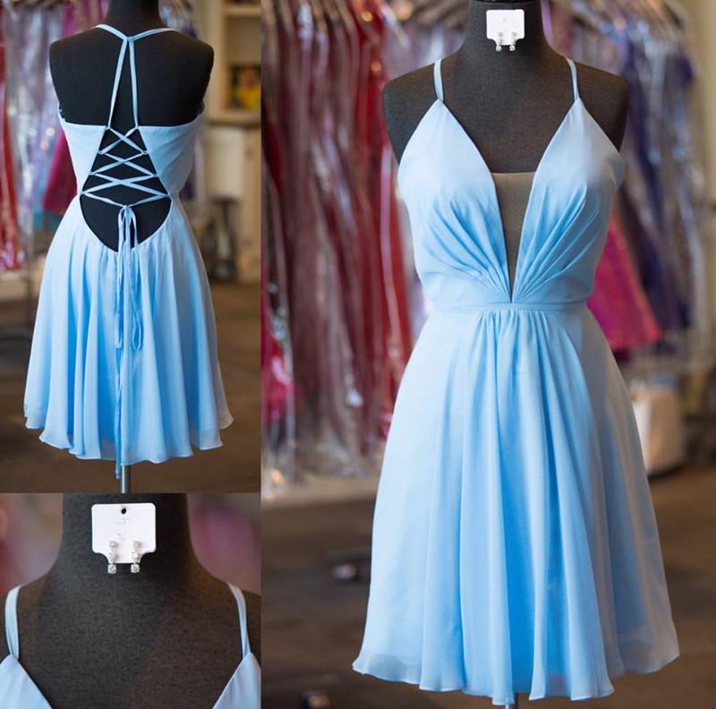 Sexy Blue Short Chiffon Homecoming Dresses,Junior Party Dress DM453