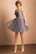 Grey A-line Princess Short Off the shoulder Pleated Homecoming Dress DMA59