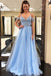 Gorgeous Beading Blue Tulle Long A Line Puffy Prom Dress,Graduation Dress DM825