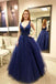 Blue Prom Dresses,Long Prom Gown,V neck Prom Dress,Tulle Prom Dress,Puffy Prom Dress