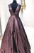 Elegant V Neck A Line Chocolate Long Prom Dress Ball Gown With Pockets DM948