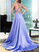 Two Piece Halter Keyhole Beaded Satin A Line Elegant Lavender Long Prom Dress DM941