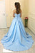 Modest A-Line Sweetheart Light Blue Long Prom Dress With Lace DM693