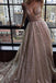 Modest A-line Silver Tulle V-Neck Rhinestone Prom Evening Dress Party Dress DM580