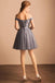 Grey A-line Princess Short Off the shoulder Pleated Homecoming Dress DMA59