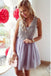 A-Line Homecoming Dresses,V-Neck Homecoming Dresses,Short Prom Dresses,Lilac Homecoming Dresses,Lace Homecoming Dresses