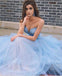 Sky Blue Tulle Long Sweetheart A line Lace Top Prom Dresses DM970