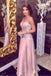 Pink Sparkly Beading V neck A Line Prom Dress,Sleeveless Long Formal Party Dress DM785