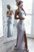 Sheath Prom Dresses,Light Grey Prom Gown,Spandex Prom Dress,Appliques Prom Dress