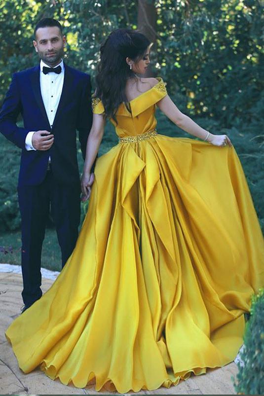 Off the Shoulder Prom Dress,Beautiful Prom Dresses,Yellow Prom Dress,Formal Prom Dress,Summer Evening Gowns