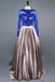 A Line Royal Blue Two Piece Long Sleeve Lace Top Prom Dresses DM614